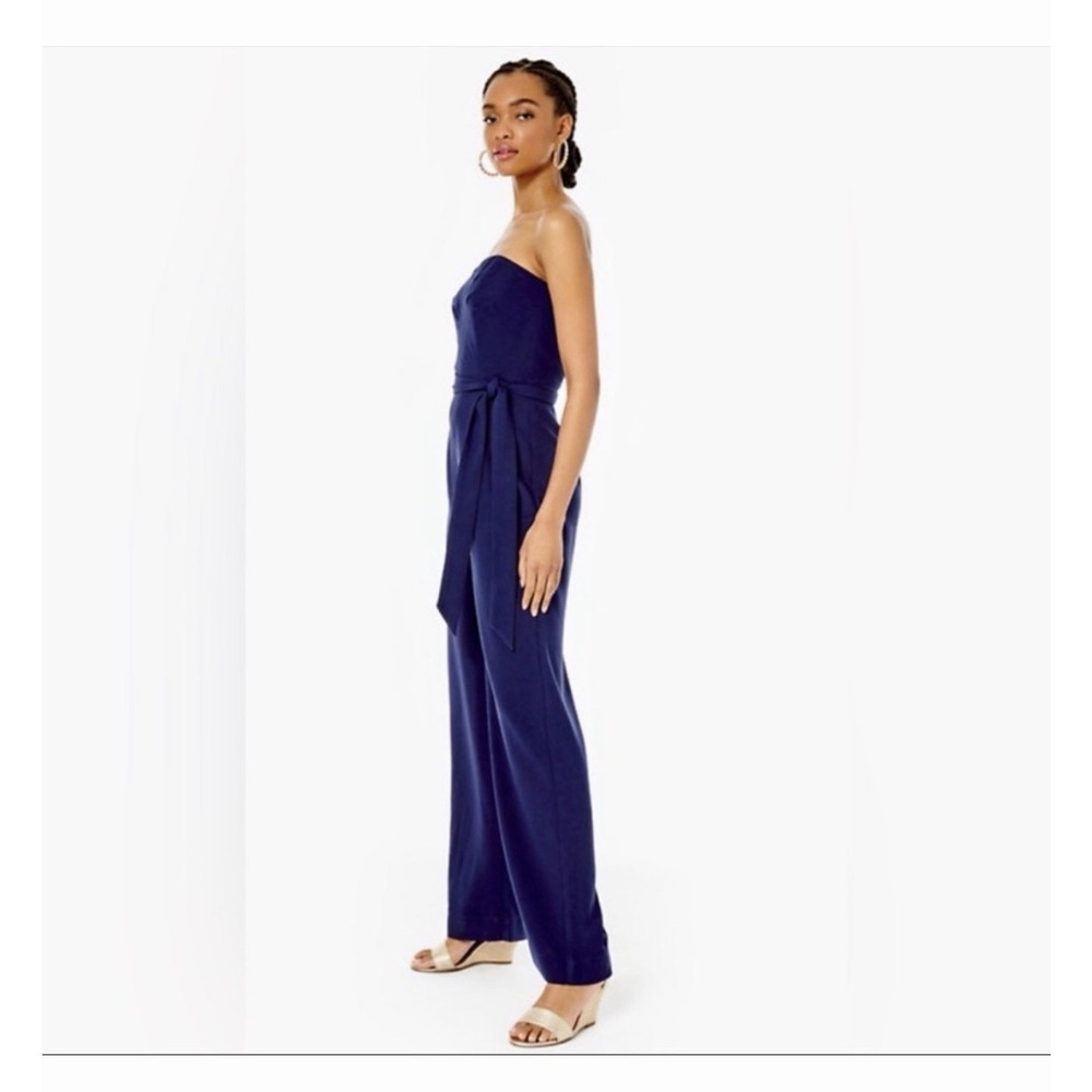 Lily‎ Pulitzer Strapless Kylo Navy Blue Jumpsuit Size 00 Wide Leg Crepe NWT 218 - Picture 2 of 14